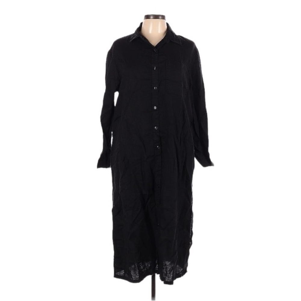 Black Button-Front Long Shirt Dress